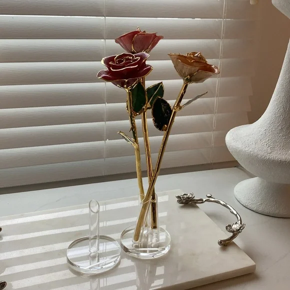 Gorgeous Steven Singer  24 Karen Gold dipped Roses🌹set of 3 Certified Real Gold🥀 - Picture 3 of 13